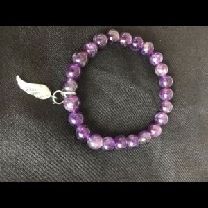 Amethyst Bead Angel Wing Charm Bracelet